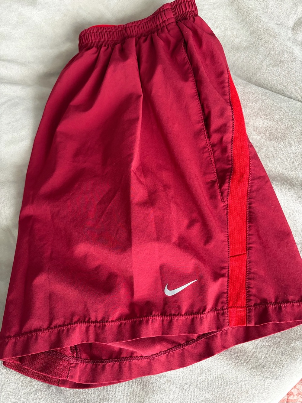 Nike Red Women’s Athletic Shorts with Red Contrast Stripe